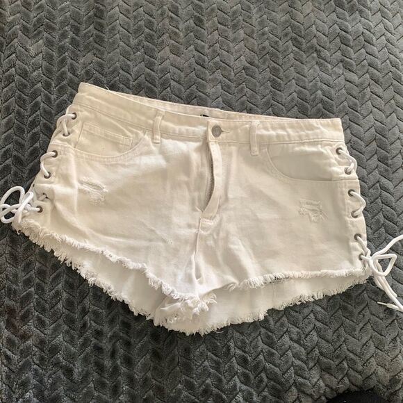 Fun Forever 21, white tie up Jean shorts - Picture 1 of 5
